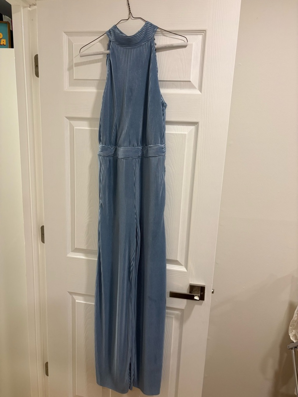 Fate Sky Blue Pleated Halter Jumpsuit